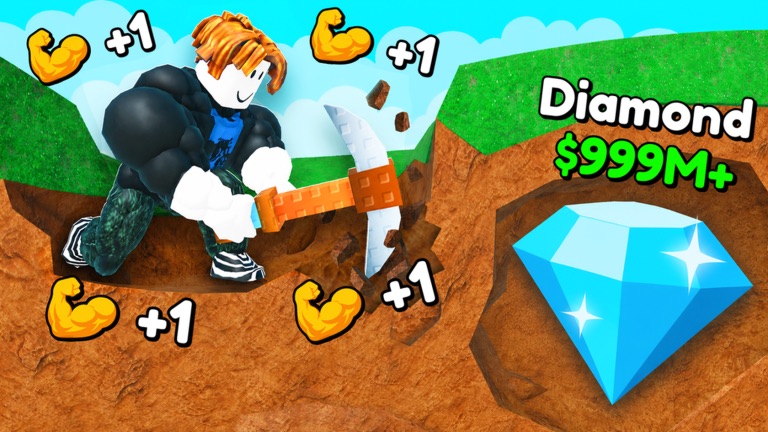 Mining toward a diamond worth $999M+ with a pickaxe in +1 Mine Per Click on Roblox